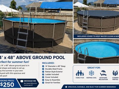 14' x 48" Above Ground Pool - Steel Frame, Rattan Style Exterior, Ladder & Cover Included