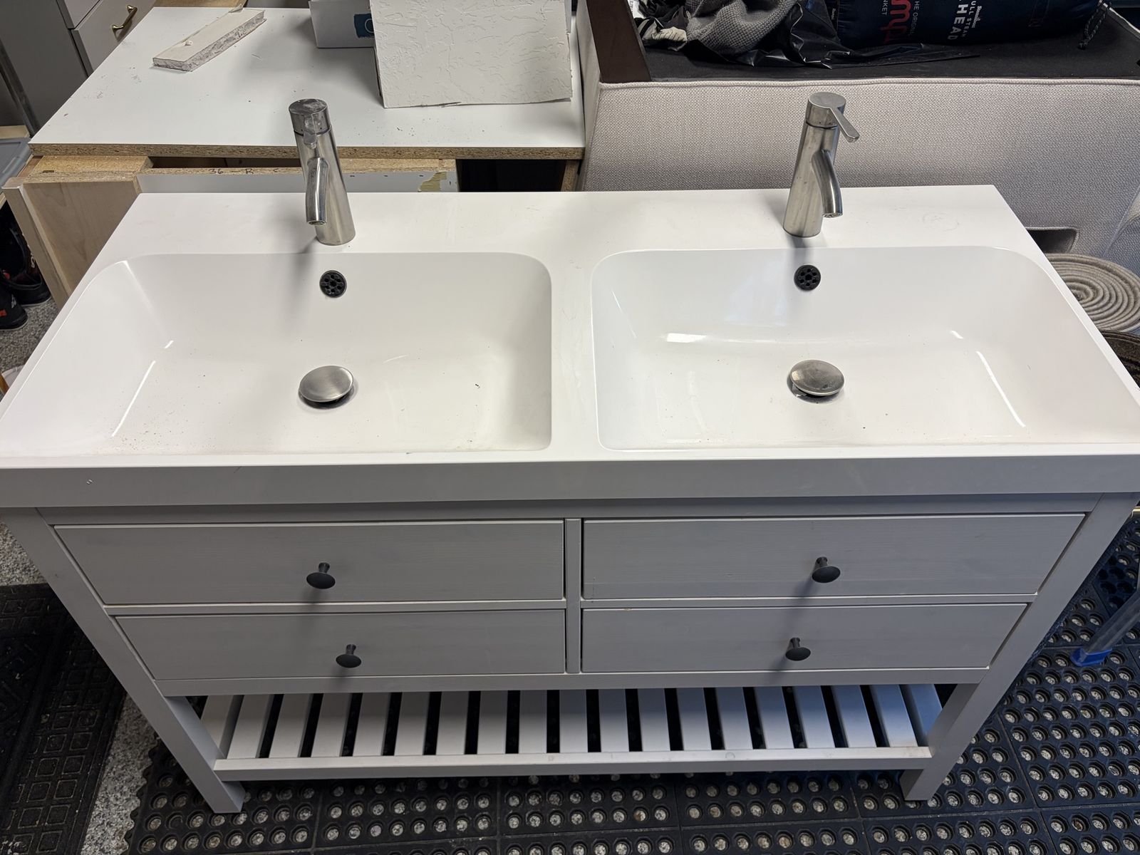 IKEA Hemnes Double Vanity with Dalskär Faucets and Sink