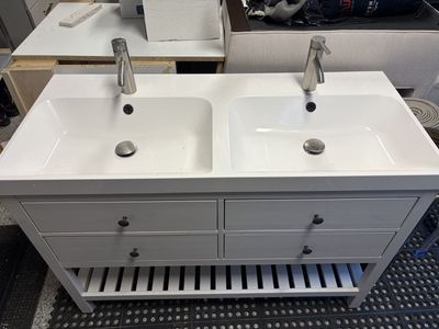 IKEA Hemnes Double Vanity with Dalskär Faucets and Sink