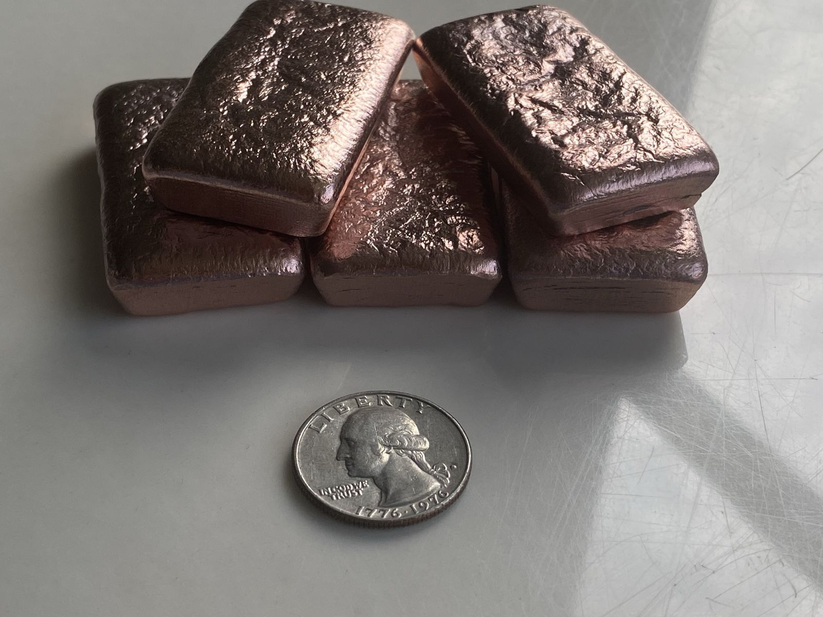 5x copper mini hand poured bar .999 fine copper