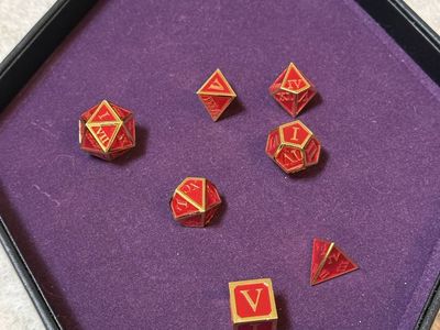 Red and Gold Metal Dice Set for RPG Tabletop Gaming D&D | Roman Numeral dice