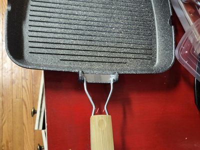 Unbranded Square Grill Pan with Ridged Surface & Folding Wood Handle - Nonstick, Gray new