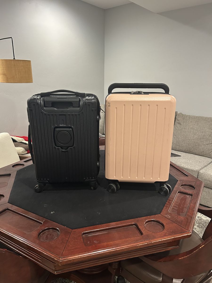 Two Carry On Suitcases — Hard Shell, Spinner Wheels (Black & Pink)
