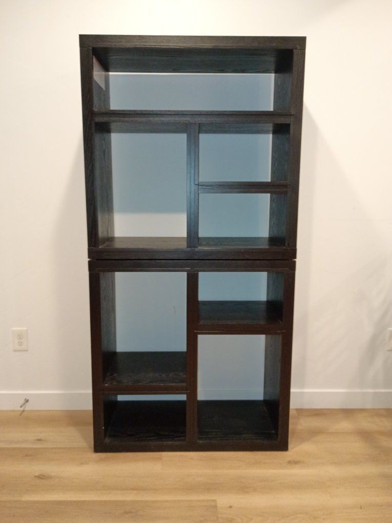 Dark Wood Cubby Storage Unit - Versatile Stackable Shelving Display Cube Organizer
