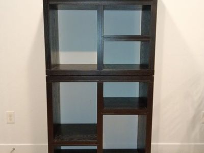 Dark Wood Cubby Storage Unit - Versatile Stackable Shelving Display Cube Organizer