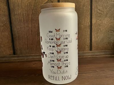 Butterfly Inspirational Frosted Glass Can | 16 oz | Bamboo Lid