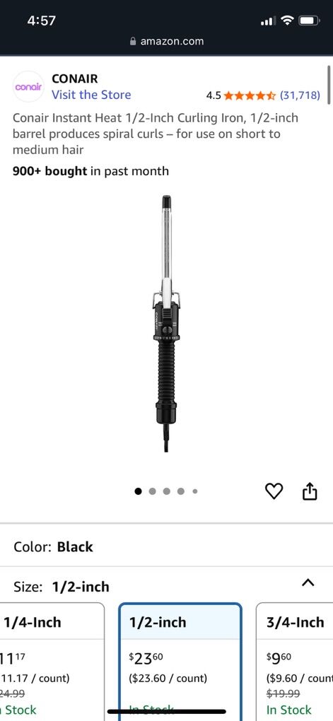 Conair Instant Heat 1/2 Inch Curling Iron, New