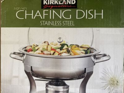 Two (2) Kirkland Signature Stainless Steel Chafing Dish 5 Qt / 4.7 L with Lid and Fuel Burner $25 each