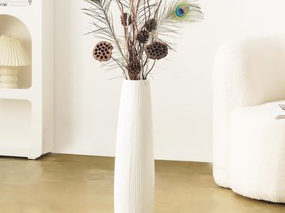 New Ceramic Big White Floor Vase, 24" Tall Floor Vase