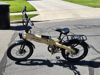 Lectric XP Lite 2.0 Folding Electric Bike, Tan, 20" wheels, Rear Rack, suspension seat, long-range battery, elite headlight.