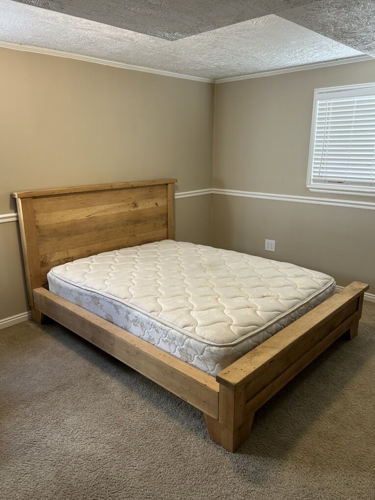Queen Wooden Bed and Mattress