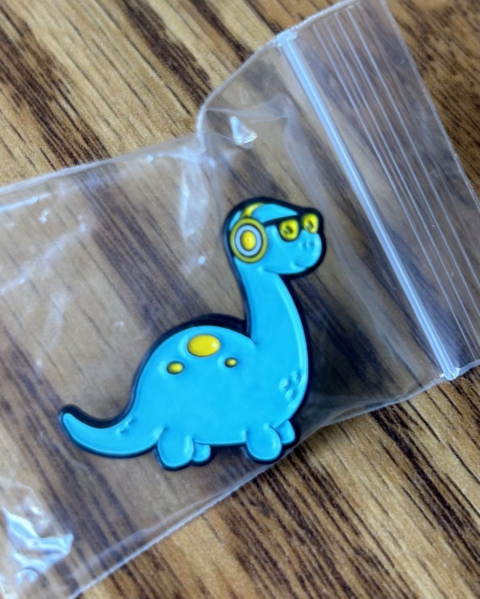 Dinosaur with Headphones and Glasses Pin - Fun Accessory