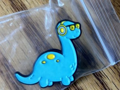 Dinosaur with Headphones and Glasses Pin - Fun Accessory