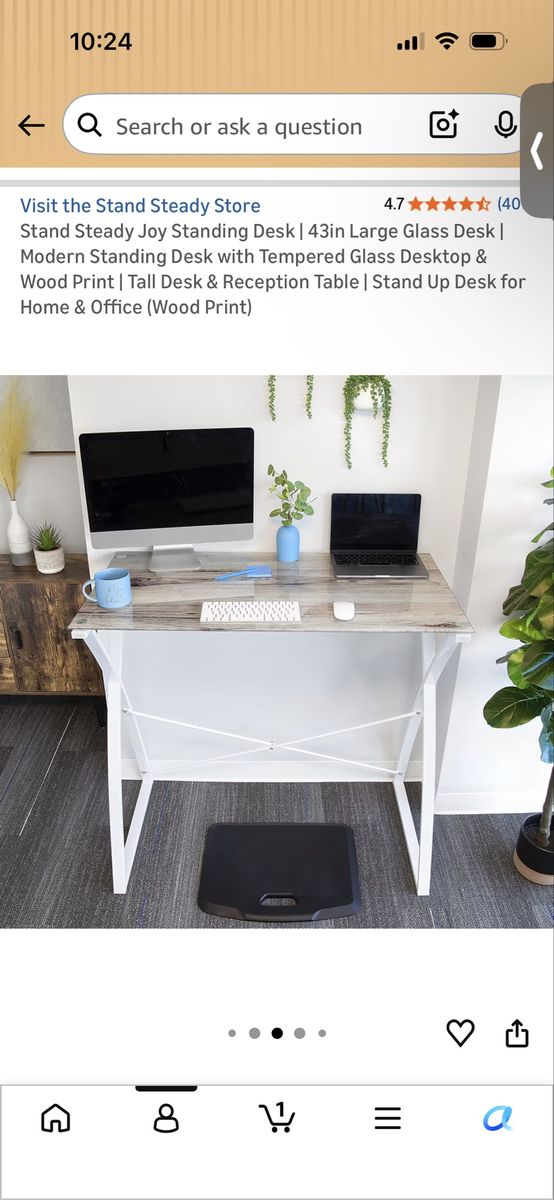 Stand Steady Joy 43" Standing Desk - Tempered Glass Top Wood Print