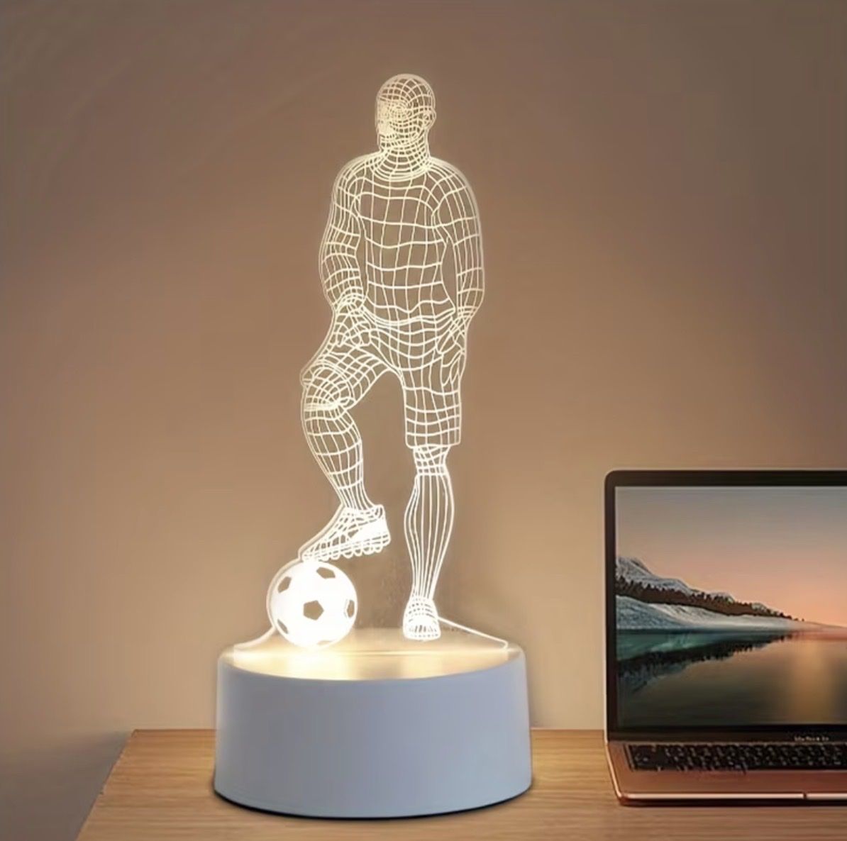 3D Illusion LED Night Light - Soccer Player Design - Unique Home Decor Lamp