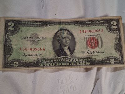 Vintage US Two Dollar Bill Series 1953 A Red Seal United States Note