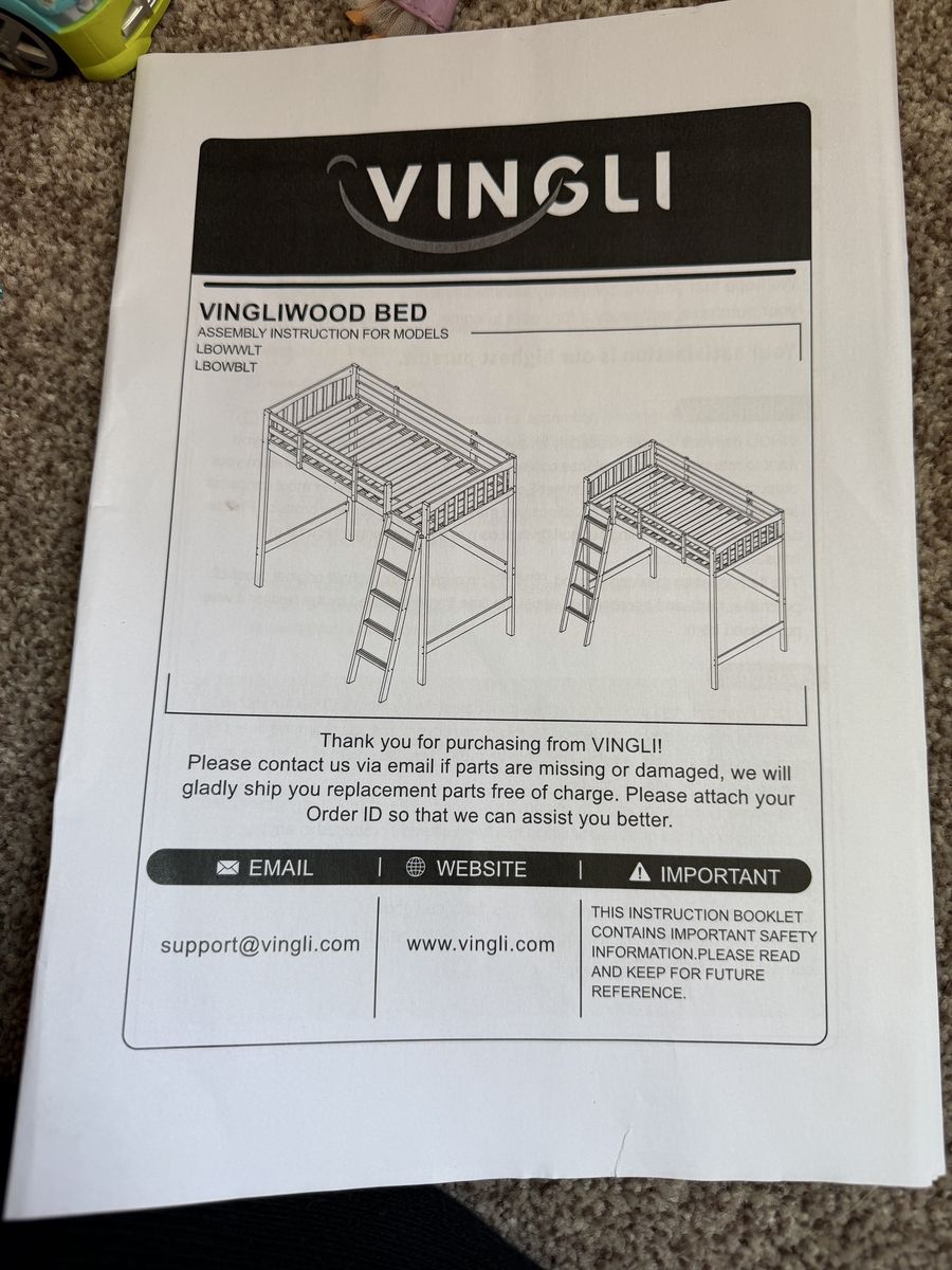 VINGLI VINGLIWOOD Loft Bed Assembly Instructions (Models LBOWWLT, LBOWBLT)