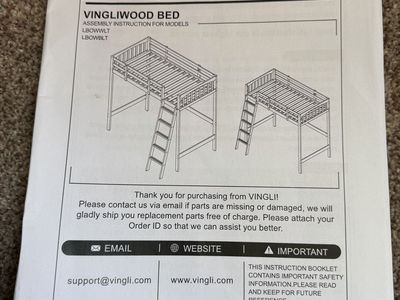 VINGLI VINGLIWOOD Loft Bed Assembly Instructions (Models LBOWWLT, LBOWBLT)