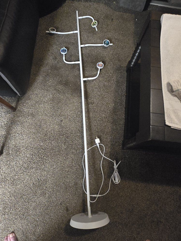 White Tree Branch Floor Lamp with Multi-Colored Light Globes & USB Power