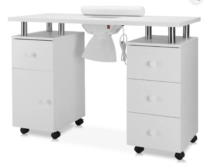 NEW! OmySalon Manicure Table Nail Desk Beauty Salon Station w/Elec. Dust Collector, White