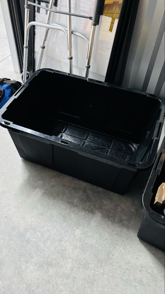 Large Heavy-Duty Black Plastic Storage Totes - Used Once