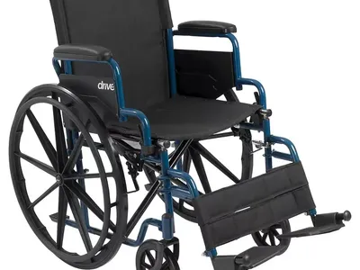Drive Medical Blue Streak Wheelchair - 16″ Seat, Flip-Back Desk Arms, Swing-Away Footrests