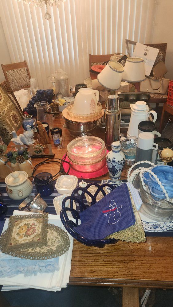 Vintage Estate Sale Collection: Cobalt Glassware, Copper Pots, and Decor