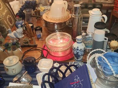 Vintage Estate Sale Collection: Cobalt Glassware, Copper Pots, and Decor