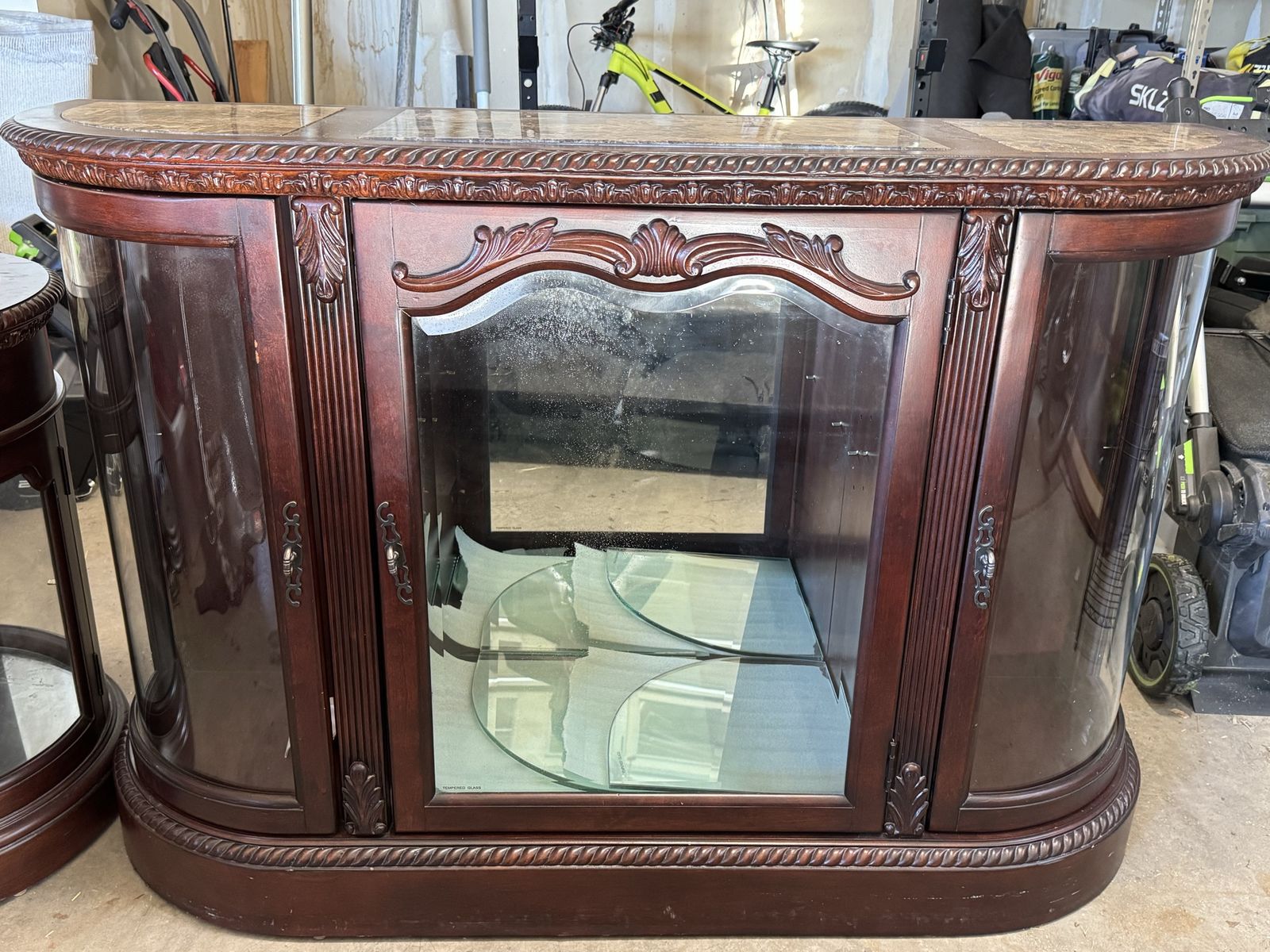 Wood Curio Cabinet Set with Glass shelves