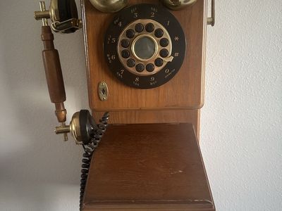 Thomas America Corp. Vintage Style Rotary Wall Phone - Wood & Brass, Made in 1994