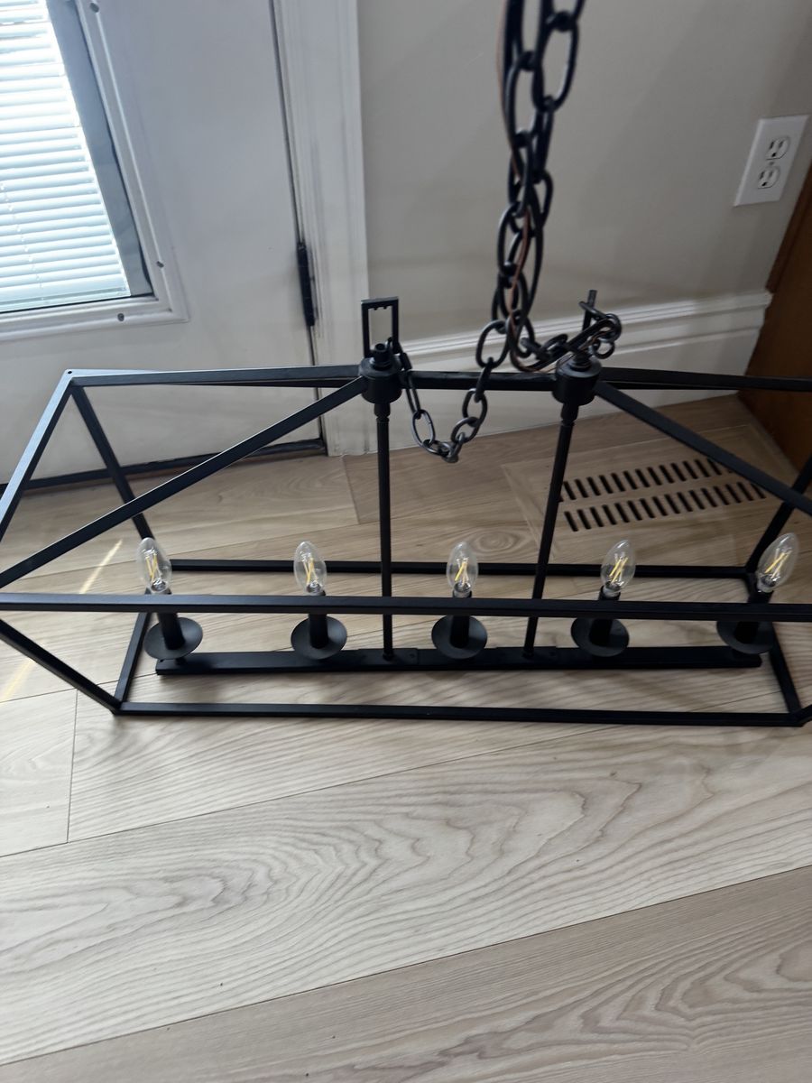 Modern Black Metal Cage Chandelier 5-Light Industrial Farmhouse Hanging Fixture