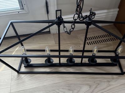 Modern Black Metal Cage Chandelier 5-Light Industrial Farmhouse Hanging Fixture