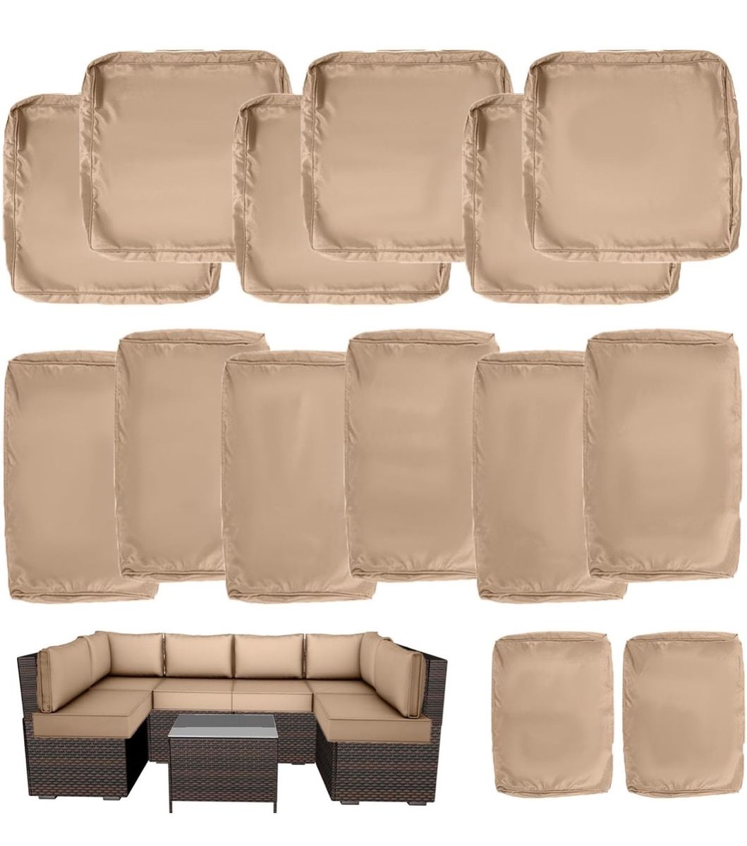 Replacement Outdoor Patio Sectional Cushion Covers Beige Water Resistant 14 pc Set