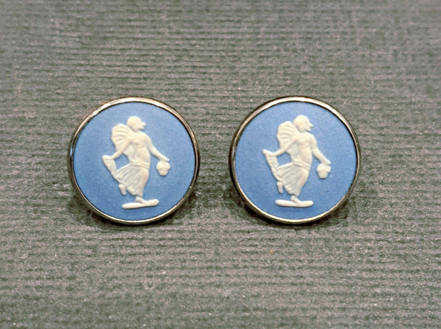 Antique Signed Wedgwood Silver Jasperware Earrings