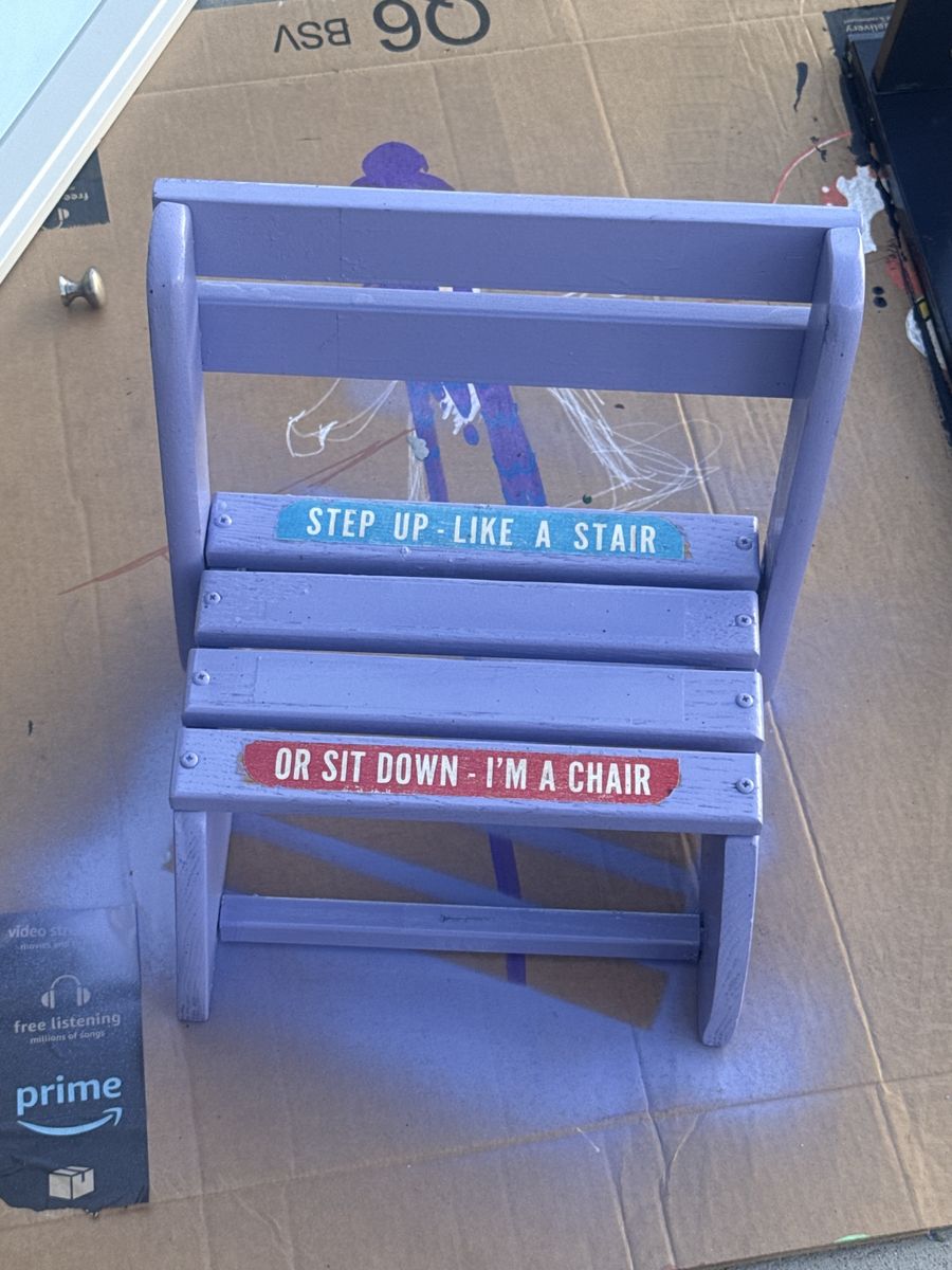 Vintage Wooden Convertible Step Stool Chair - Purple