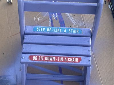 Vintage Wooden Convertible Step Stool Chair - Purple