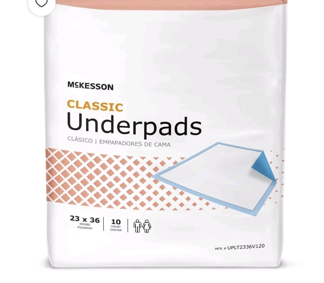 McKesson Classic Underpads, Incontinence Bed Pads, Light Absorbency, 23 in x 36 in, 10 Ct