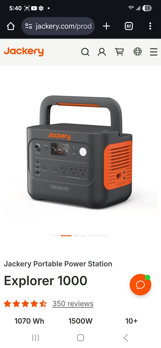 Jackery 1000 solar power generator with fast charging cable