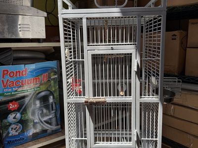 Large White Bird Cage Heavy Duty Metal Aviary Rolling Stand Play Top, pull out seed tray parakeet finch