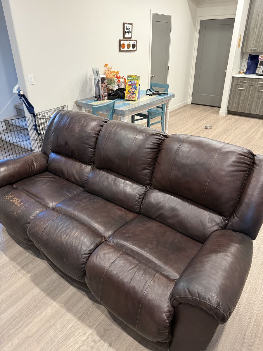 Brown Leather Reclining Sofa