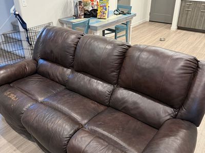 Brown Leather Reclining Sofa