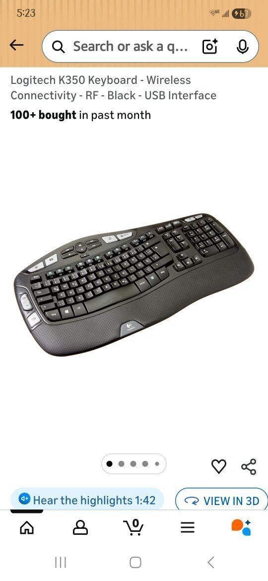 Logitech Ergonomics Wireless K350 Keyboard and Mou