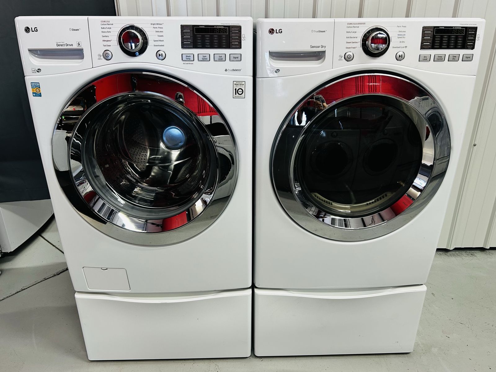 Lg True Steam Electric Front Load Set With Pedestals