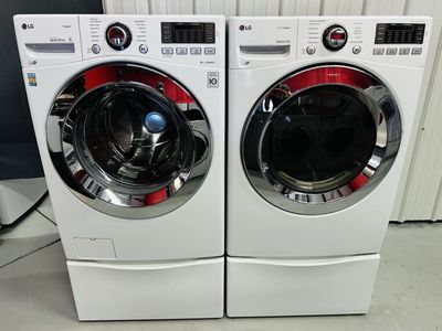 Lg True Steam Electric Front Load Set With Pedestals