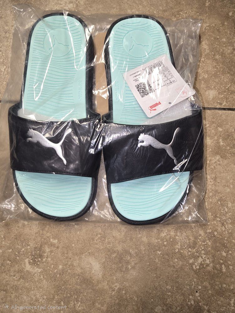 Puma Cool Cat Sport Black & Aqua Slide Sandals Women's Size 7 New with Tags