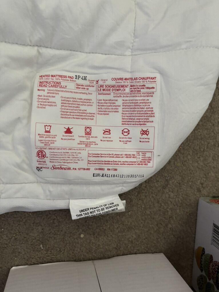 SunBeam 60x80 (QN) HEATED Mattress Pad