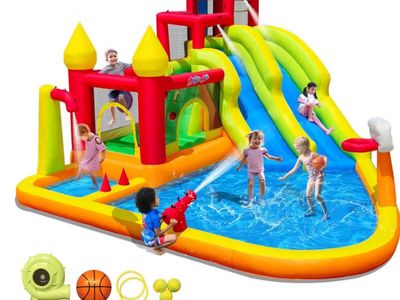 MIRUNAIR Inflatable Bounce House with Slides, Inflatable Water Slide for Kids Backyard, Bounce Water Prak with Air Blower, Splas