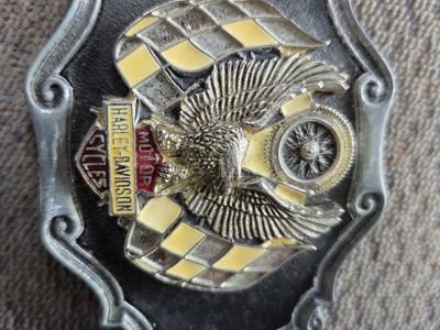 Vintage 1978 Harley-Davidson Eagle & Checkered Flag Pewter Belt Buckle