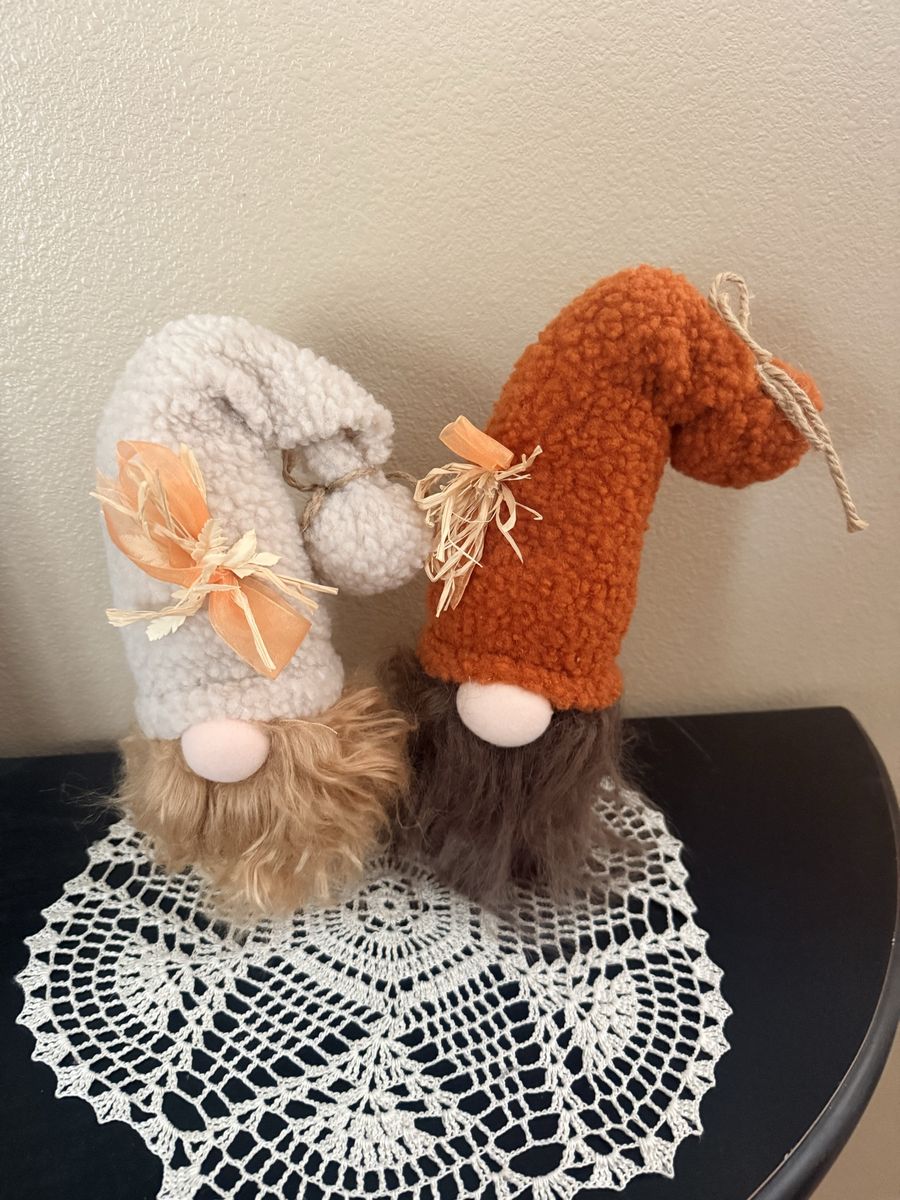 Set of 2 Fall Harvest Thanksgiving Gnomes with Sherpa Hats 11"