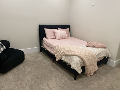 Black Fabric Tufted Upholstered Bed Frame - Queen Size with Headboard- plus a black tufted upholstered couch included